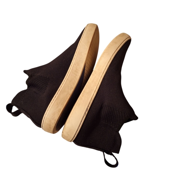 Rothys Pull On Ankle High Sneakers No Laces Black over white soles Minimalist - Picture 2 of 6